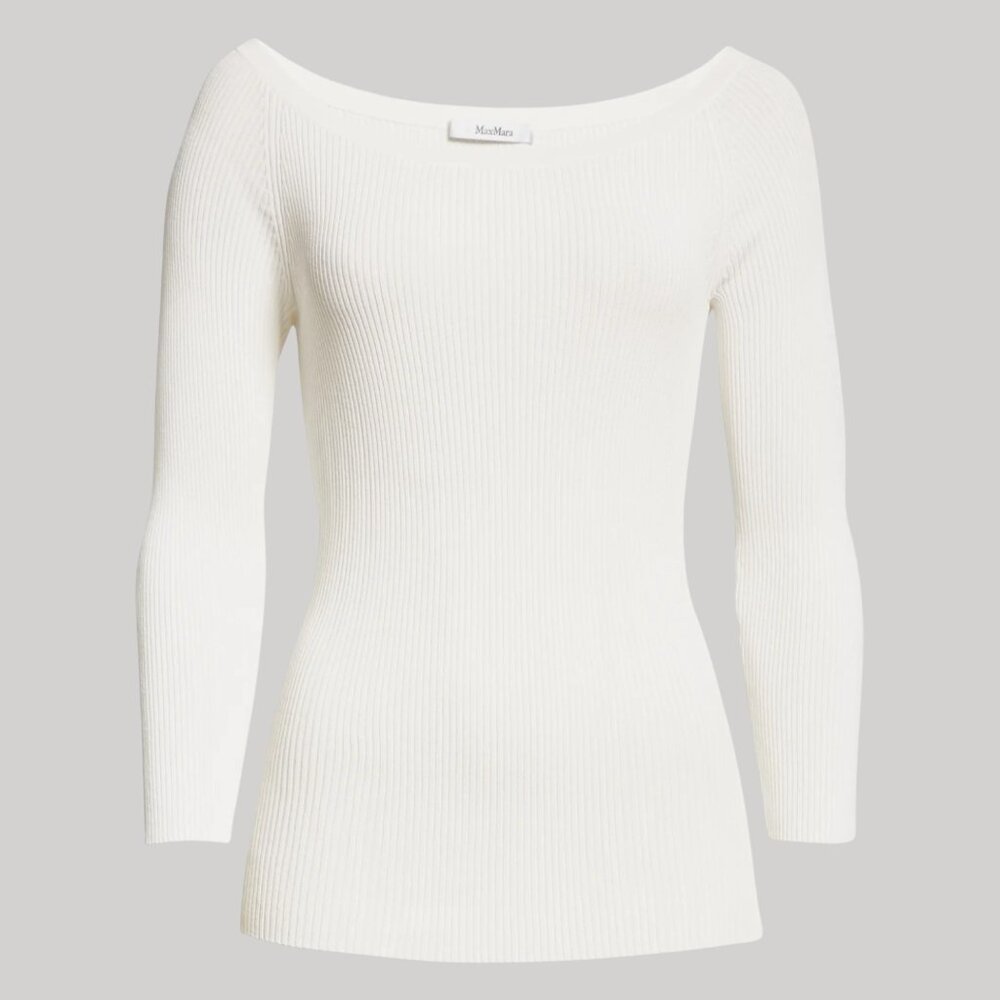NWT Women's MAX MARA Saturno Ballet Neck Rib‎ Sweater | Size S